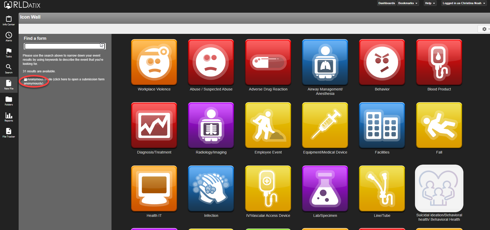 Event Reporting Page